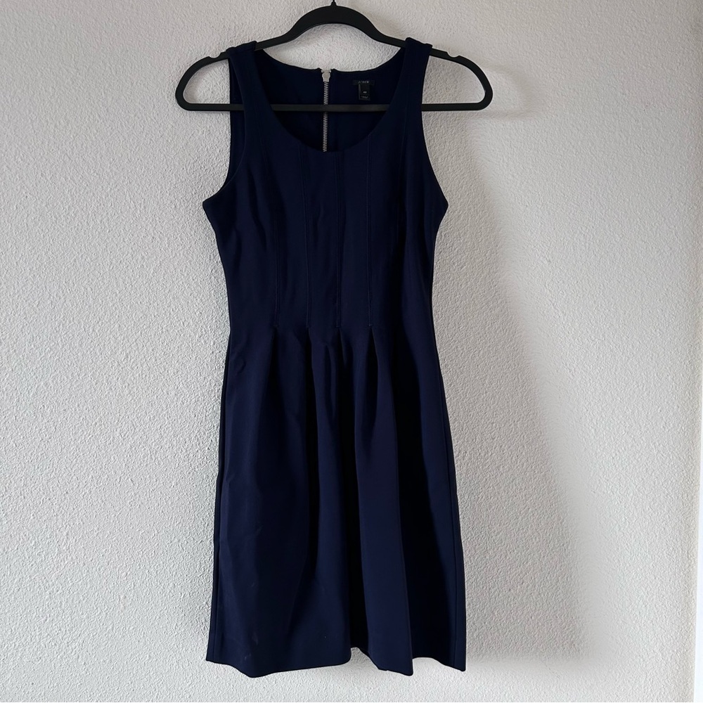 J. Crew Women’s Dress 4P Navy Blue Pleats Stretchy Girlie Nautical Sleeveless